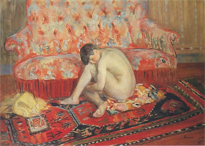 Henri Lebasque Prints Nude on Red Carpet, France oil painting art